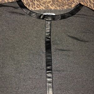 DONNA KAREN NYC gray medium 3/4 sleeve top with faux leather detail runs large